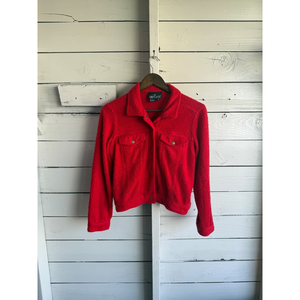 Carole Little Sport Petites Red Fleece Boucle Jacket Women Medium Button Front